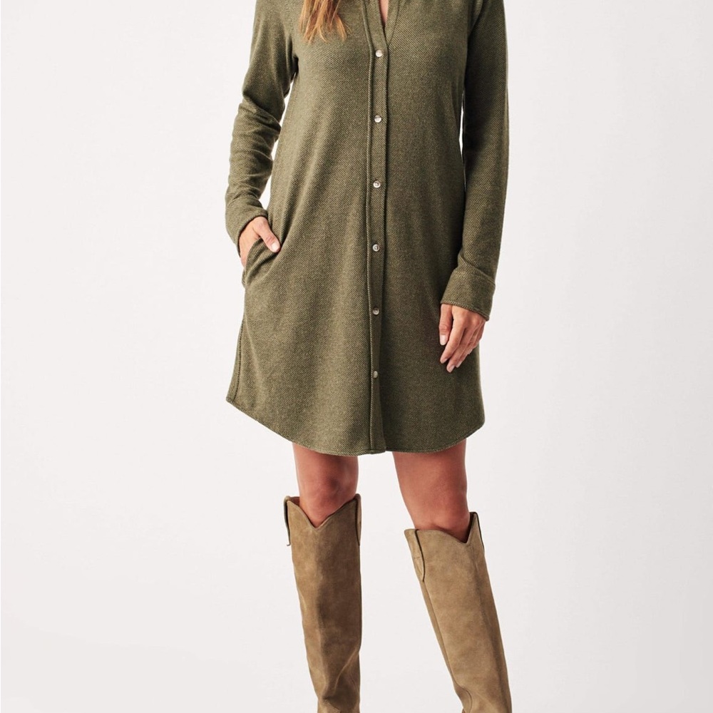 Faherty Olive Long Sleeve Dress